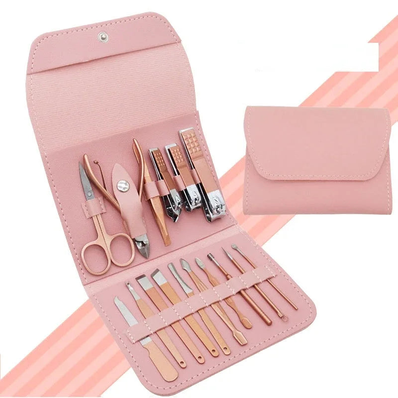16Pcs Premium Stainless Steel Nail Clippers Kit - Rose Gold