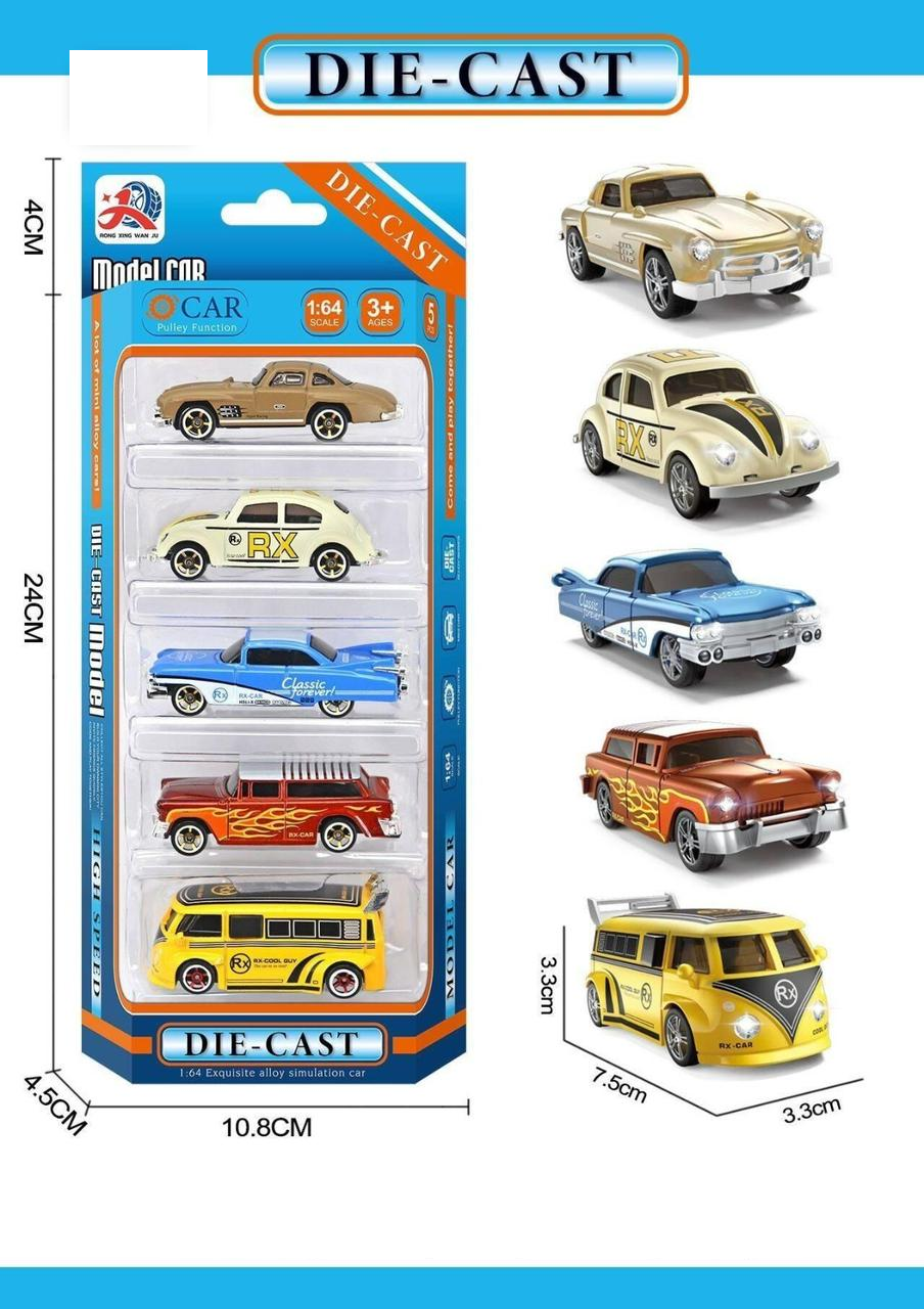 1:64 Diecast Classical Inertial Cars Set - 5Pcs