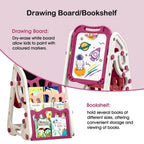 90cm Multi-functional Artistic Drawing Board With Book Shelf - Pink