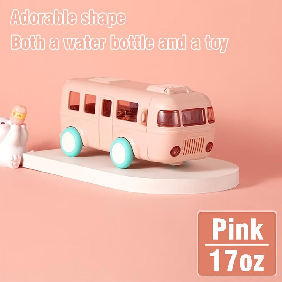 270gms 500ml Cute Bus Design Kids Water Bottle - Pink