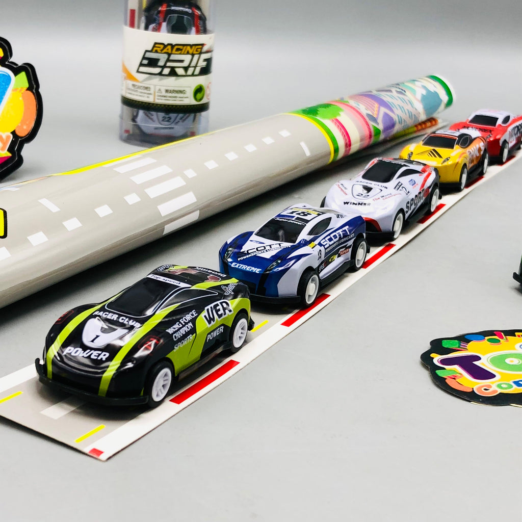 6Pcs Mini ABS Inertial Cars Set With Road Map & Storage Box