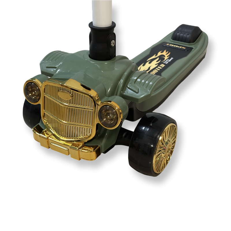 Vintage Car Design Kids Scooter With Light & Music - Green