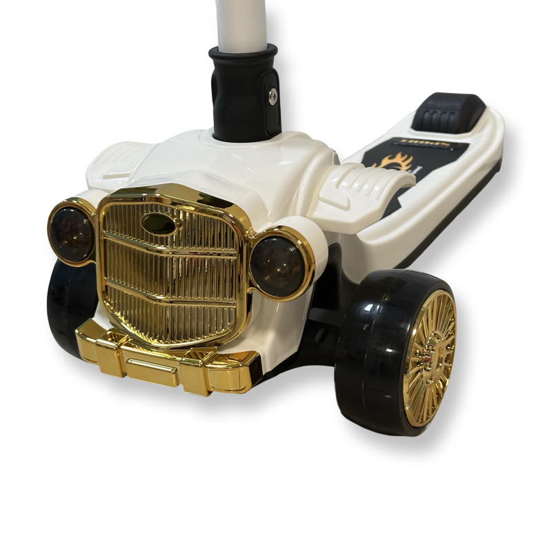 Vintage Car Design Kids Scooter With Light & Music - White