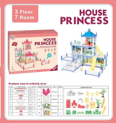 DIY 3 Floor Dream Castle Princess Doll House