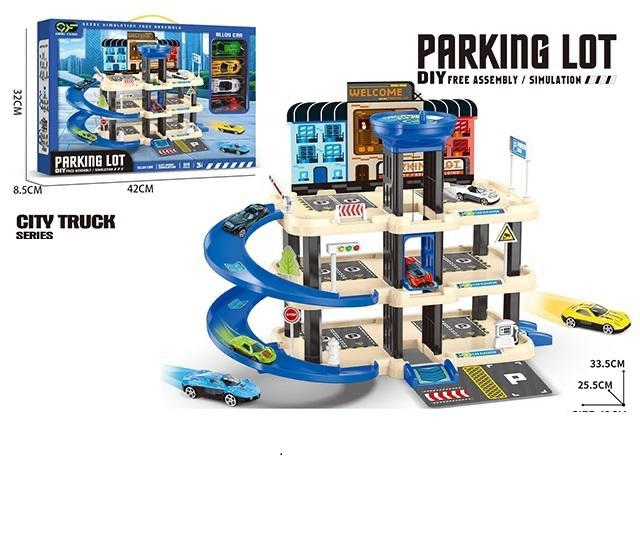 DIY Manual Car Parking Lot Track Set - 4Pcs Alloy Cars