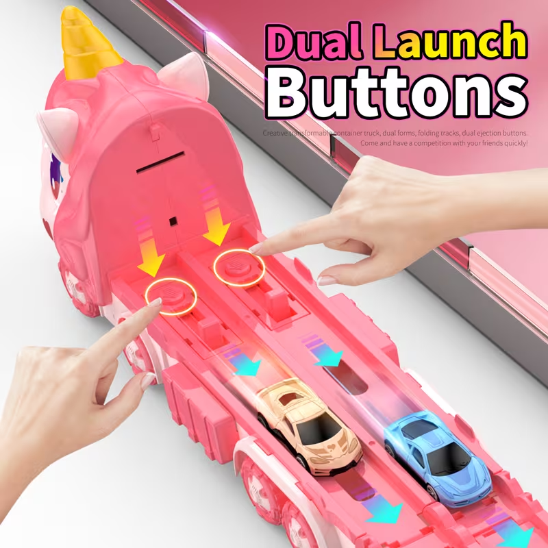 Foldable Unicorn Car Launcher Truck Track With 2Pcs Cars