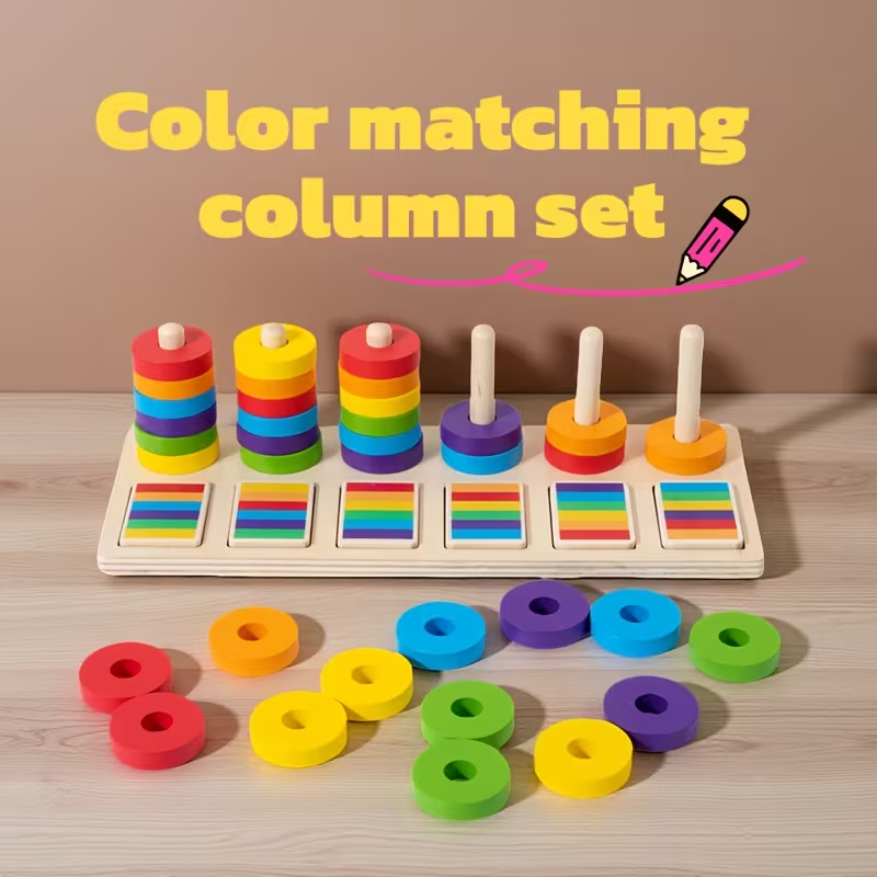 Wooden Montessori Color Matching Pillar Pair Set