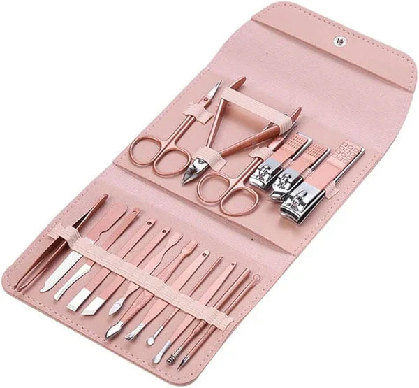 16Pcs Premium Stainless Steel Nail Clippers Kit - Rose Gold
