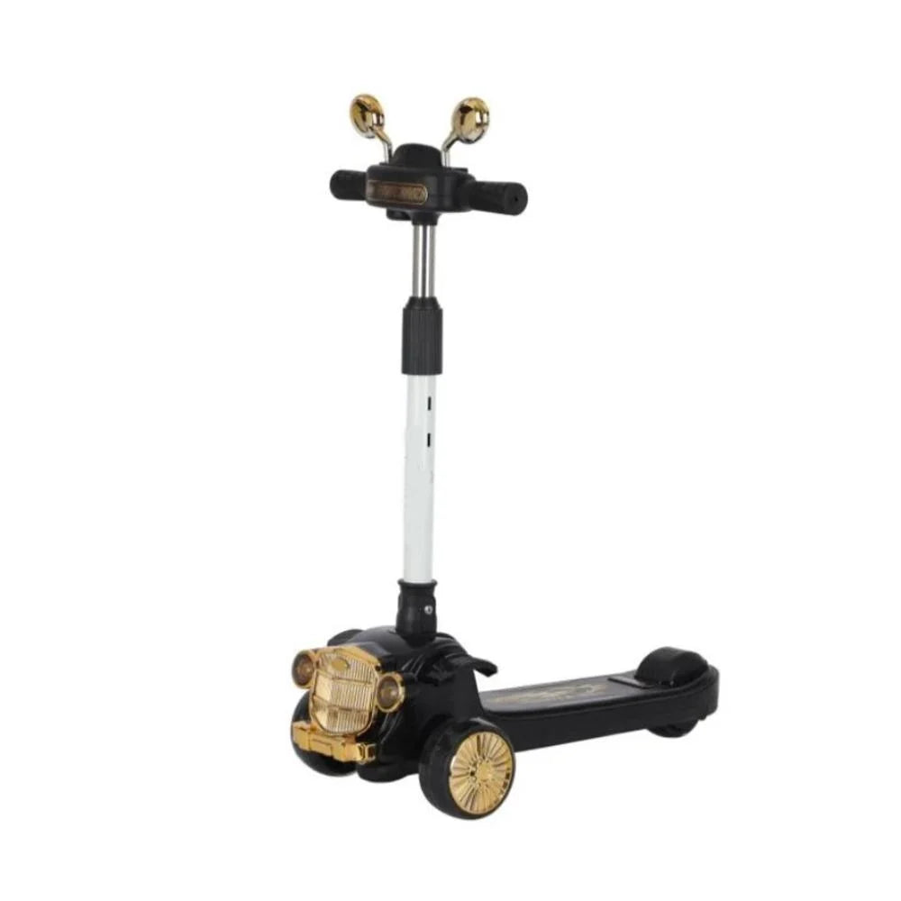 Vintage Car Design Kids Scooter With Light & Music - Black