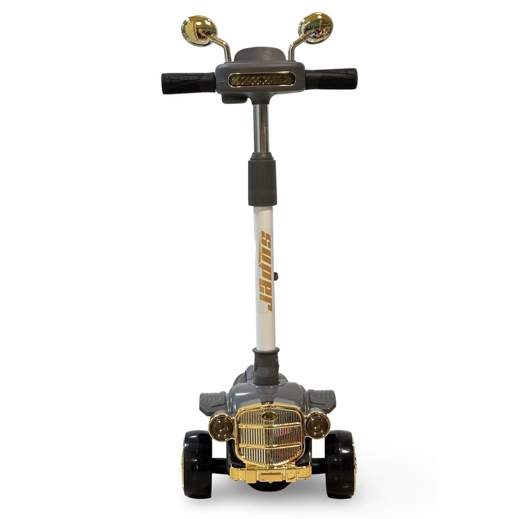 Vintage Car Design Kids Scooter With Light & Music - Gray