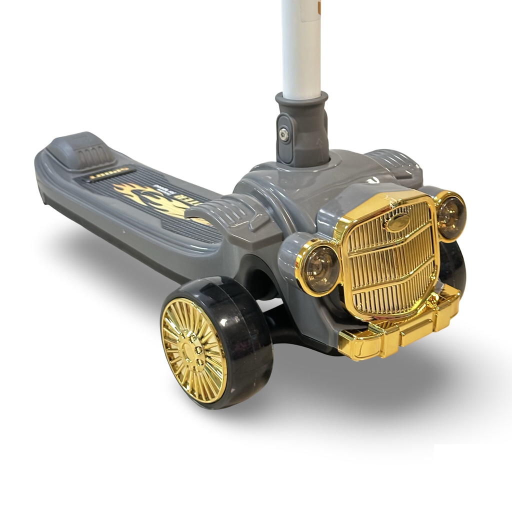 Vintage Car Design Kids Scooter With Light & Music - Gray