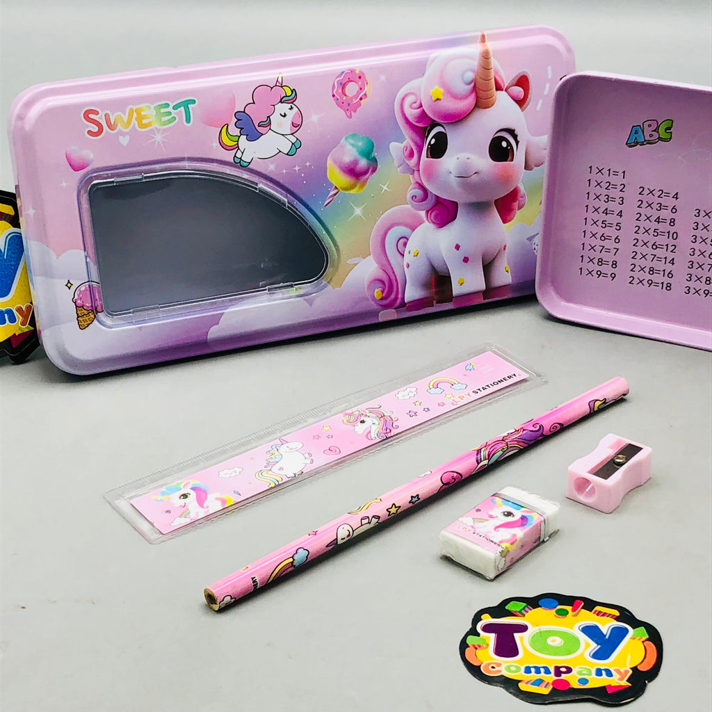 6Pcs Unicorn Themed Tin Geometry Box
