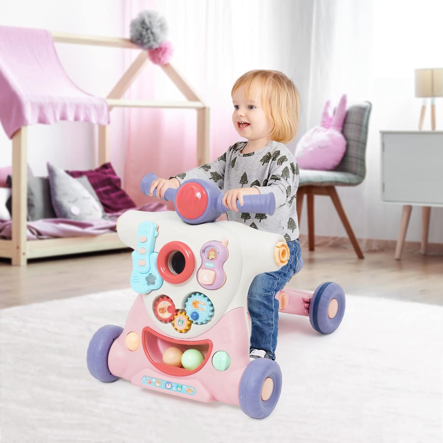 6in1 Multi-functional Baby Activity Musical Walker - Pink