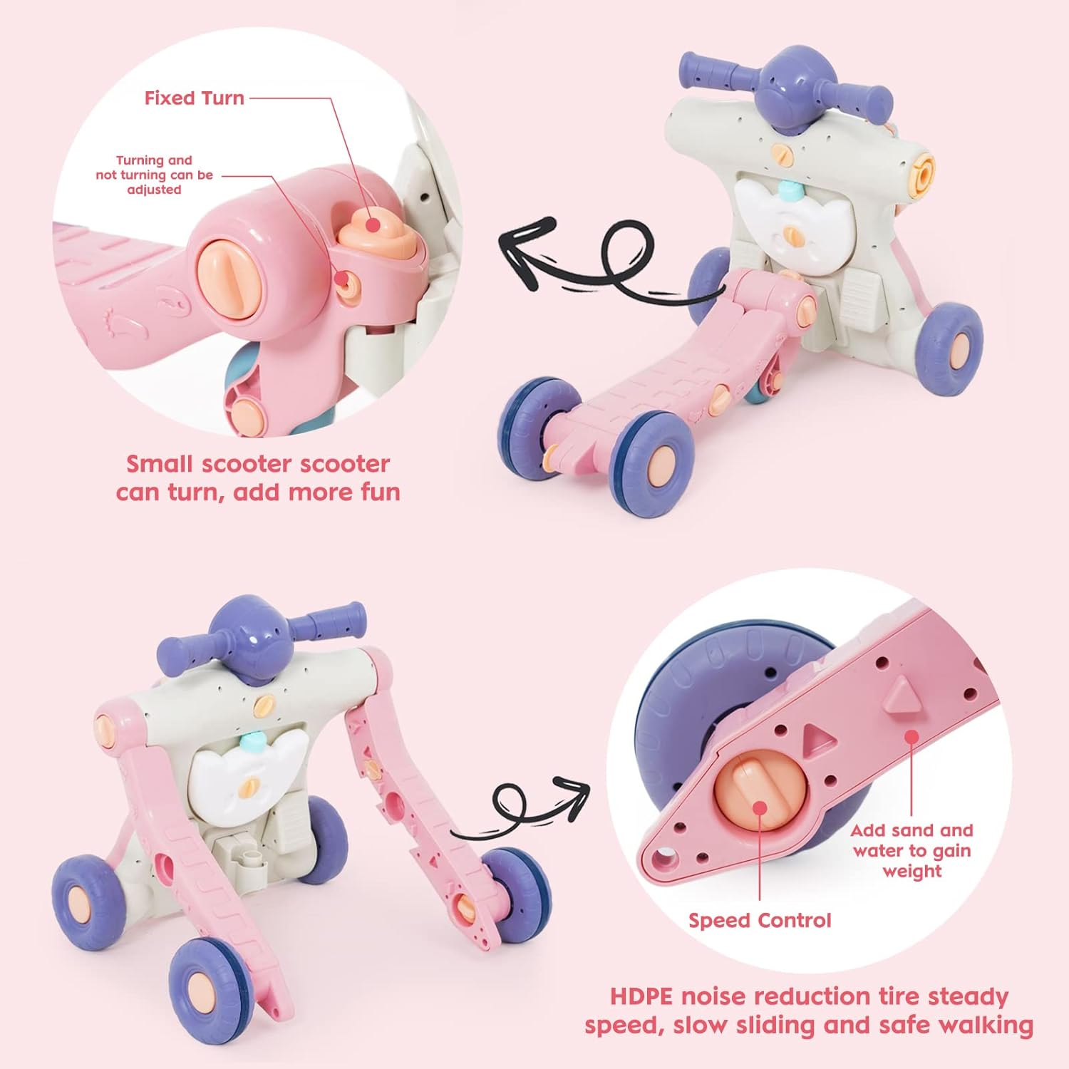 6in1 Multi-functional Baby Activity Musical Walker - Pink